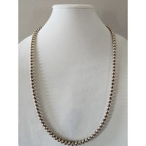 Sterling Silver 7 mm Bead Necklace " Navajo Pearl " 30" 36 grams Very Nice ! S2
